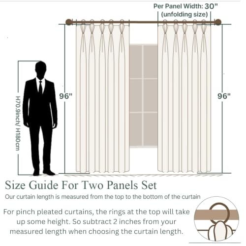 DrapePalette Antique White Floral Linen Curtains 30x96 Inch, Pack of 2 - Elegant Pinch Pleated Drapes for Living & Bedroom