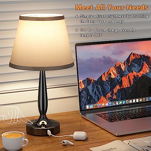 Gray Touch Table Lamp with USB-C Port for Bedroom - Small Bedside Light