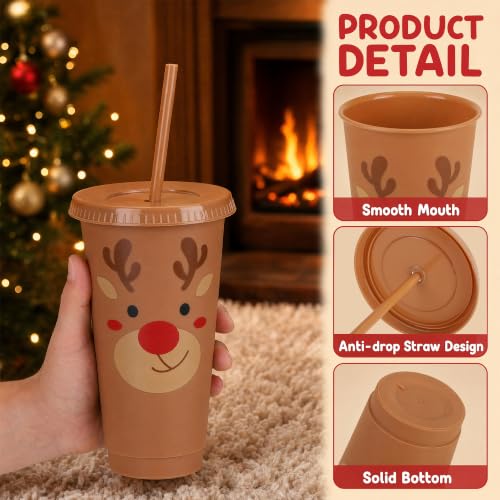 Kochorie 48 Pcs Christmas Plastic Cups with Lids & Straws, 24oz with 6 Designs (Christmas Mixed)