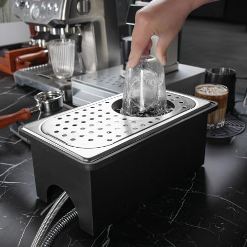 Stainless Steel Cup Rinser with Base & Drip Tray - 13.38 x 7.48 x 5.7 Inches, Silver A