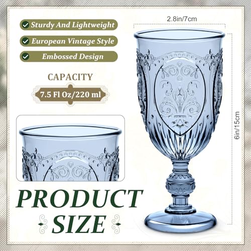 Blue Plastic Vintage Wine Glasses Set of 48, 7.5 oz Goblets for Parties