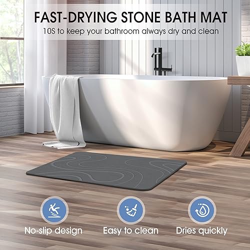 VEELOIM Stone Bath Mat Diatomaceous Earth Shower Mat - Grey Line2