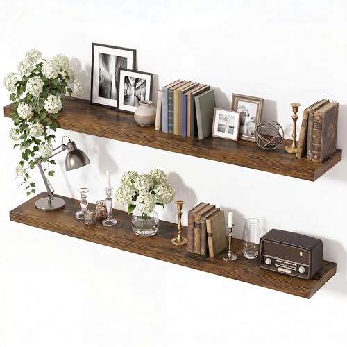 Vivelove Set of 2 Rustic Brown Floating Wall Shelves 48 x 8 Inches