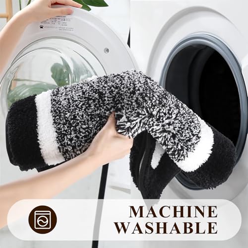 Pauwer 5-Piece Bathroom Rugs Set with U-Shape Toilet Mat & Lid Cover, Non-Slip Microfiber, Black, 18x26/20x32/20x47 inches