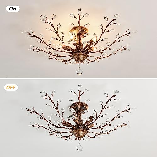Vintage Crystal Chandelier with Bronze Finish - 29.92in Ceiling Light for Living Room Dining Bedroom