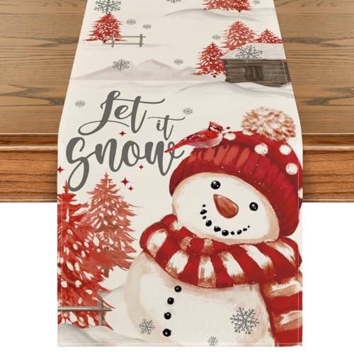 Artoid Mode Red Snowman Xmas Table Runner 13x60 Inch Home Holiday Decor