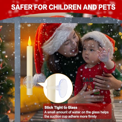 Cosylive 9 Pack Christmas Window Candles with Remote Timer – Flameless Taper Candles with Suction Cups