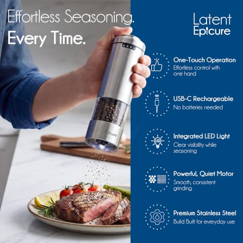 Latent Epicure Electric Salt and Pepper Grinder Set, USB-C