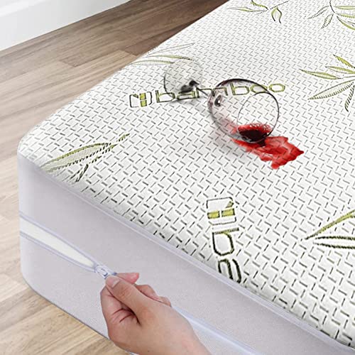 Bamboo Mattress Protector with Zipper - 100% Waterproof Queen Size