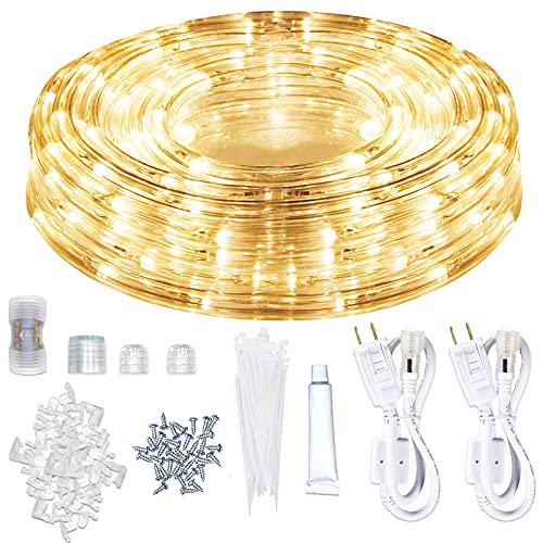 LED Rope Lights Outdoor Waterproof 50FT Warm White Connectable & Cuttable