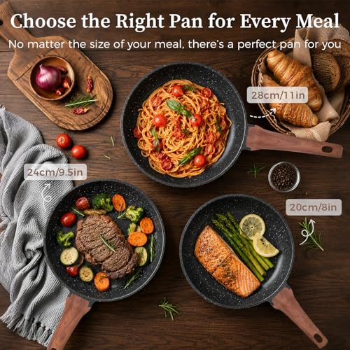 Gray 3-Piece Nonstick Frying Pan Set - 8, 9.5 & 11 Inch, Induction Ready