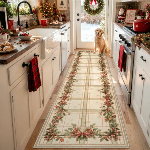 Lahome Beige 2' x 8' Christmas Hallway Runner - Farmhouse Holiday Rug