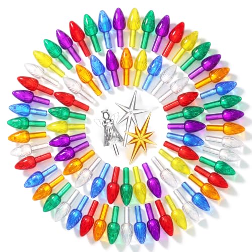 Fumete 52 Pcs Christmas Tree Replacement Light Bulbs Set with Top Decorations