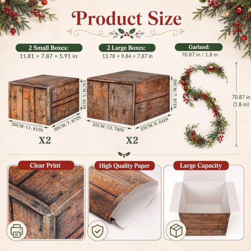 Christmas Stacking Gift Boxes with 6ft Red Berry Garland Decor Set