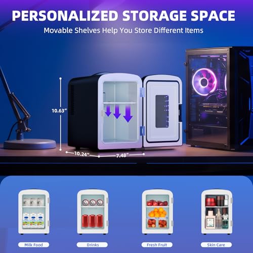 Antarctic Star Black 4L Compact Mini Fridge with Gaming Light, Portable Cooler