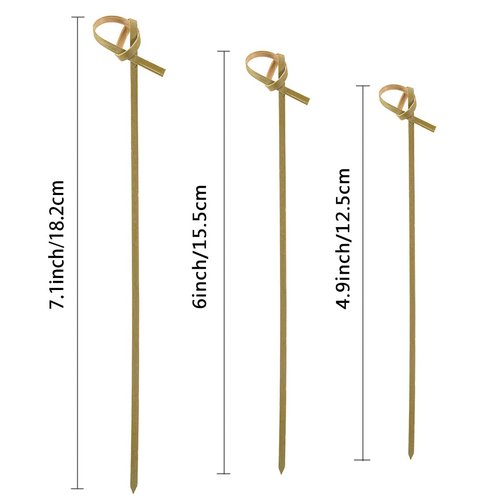 DC-BEAUTIFUL 200 Pack Natural Bamboo Knot Skewers, 6 Inch Bamboo Twisted End Cocktail Picks, Appetizer Picks for Party Snacks Club Sandwiches Finger Food Barbecue Must (6.0”)