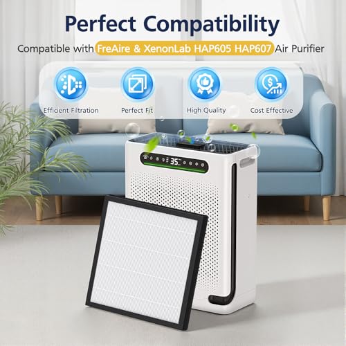 Cabiclean Air Purifier Replacement Filters 2-Pack for FreAire HAP605 HAP607 - White, 6-Months Supply