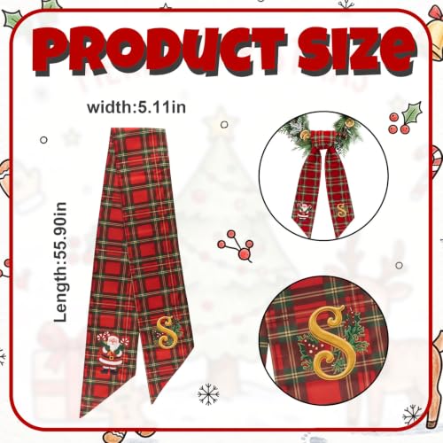 Personalized Christmas Wreath Sash with Monogram Letter S - Red Buffalo Plaid Holiday Decor
