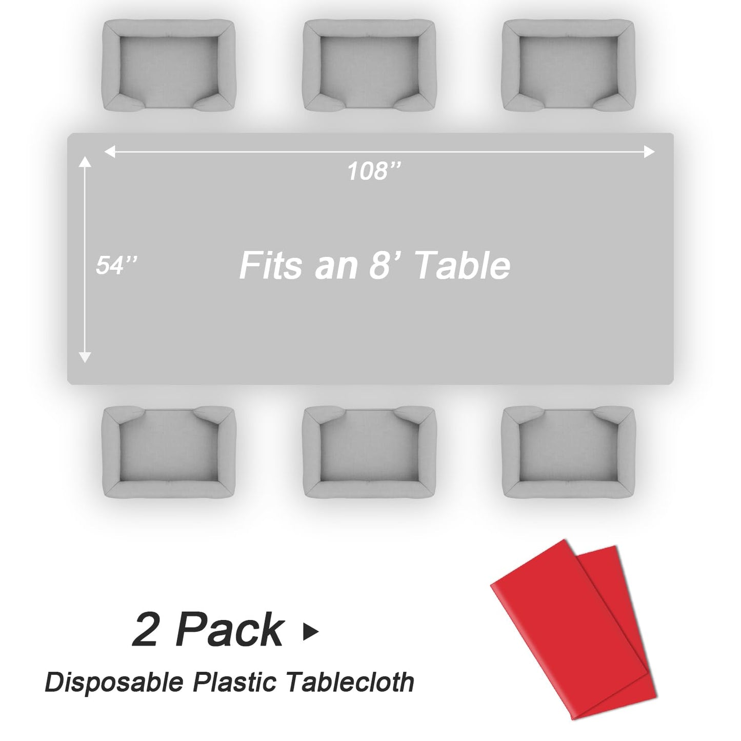 QIKSION Red Plastic Table Cloth Disposable 2 Pack, 54 x 108 Inch Tablecloths for Valentines, Mothers Day, Birthday Party, Christmas Decorations, Rectangle Table Cover