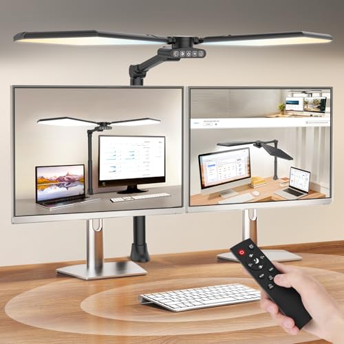 Black 36W Dual-Head LED Desk Lamp with Clamp and Remote Control