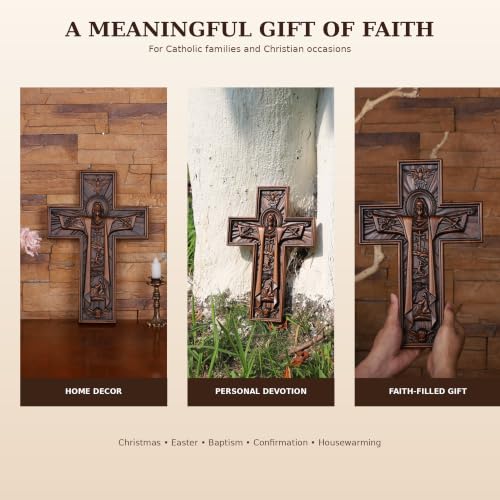 10-Inch Cherry Wood Jesus Crucifix Wall Cross Handmade Religious Decor Gift