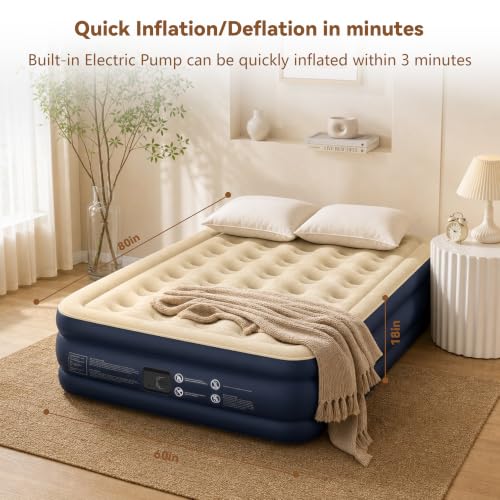 Queen Size Air Mattress with Built-in Pump - 18 Inch Raised Supportive Bed