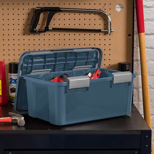 Navy 19 Qt Storage Bins with Gasket Lids - 6 Pack, Weatherproof & BPA-Free