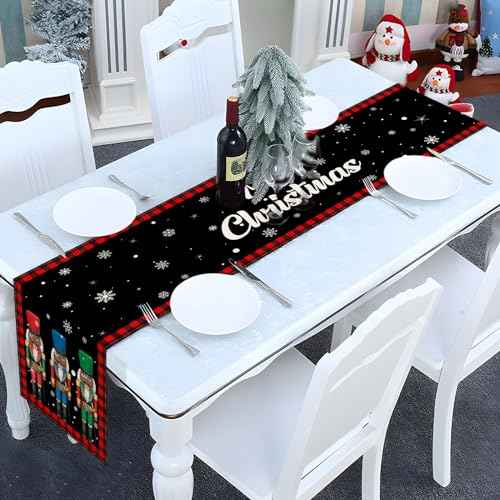 Nepnuser Merry Christmas Black Nutcrackers Table Runner African American Xmas Winter Holiday Party Decoration Seasonal Home Kitchen Island Dining Room Decor