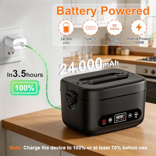 Cordless Electric Lunch Box with 24000mAh Battery, 5.5 Cup Stainless Steel Food Warmer