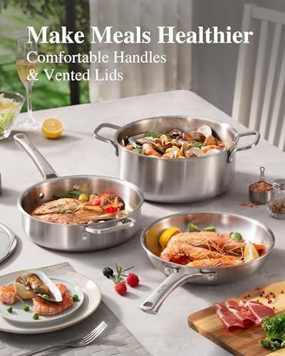 12-Inch Stainless Steel Frying Pan with Lid - Tri-Ply Cookware