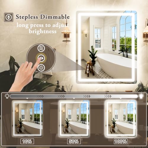30x36 Inch LED Bathroom Mirror with Anti-Fog, Dimmable Wall Mount Vanity Light