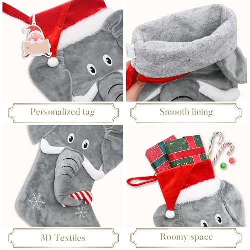 Valery Madelyn 21-Inch Plush Grey Elephant Christmas Stocking - Holiday Decor