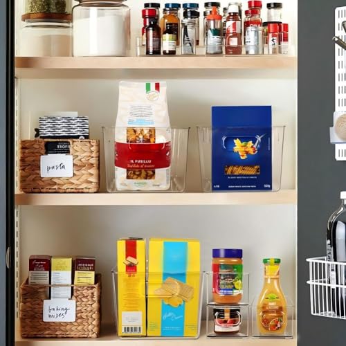SKTEET W-01 Set of 8 Clear Plastic Stackable Storage Bins for Pantry & Kitchen Organization