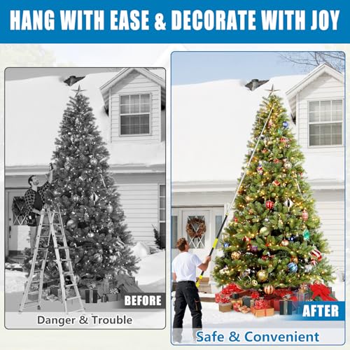 UQM 18 Ft Telescopic Extension Pole with Hook for Christmas Lights and Decorations