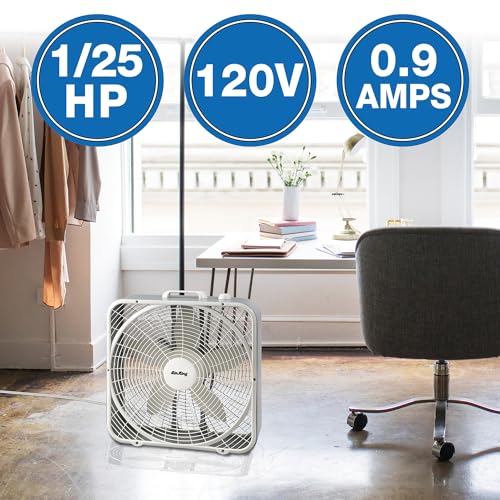 Air King 20-Inch 3-Speed Box Fan - White, Commercial Grade, Impact-Resistant Grills