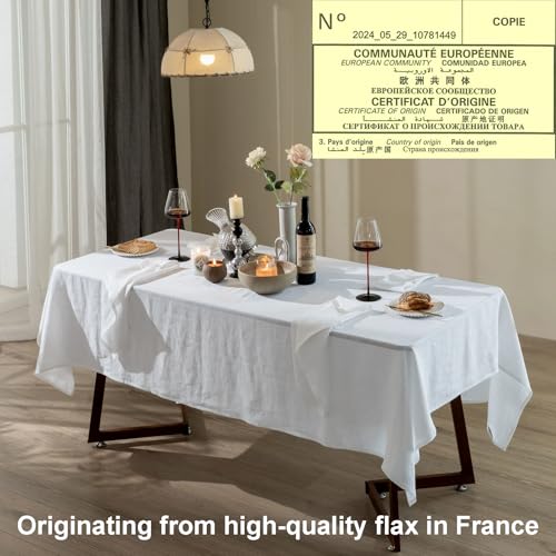 Talasily 100% Linen Tablecloth 60x144 White Stone-Washed Rectangular
