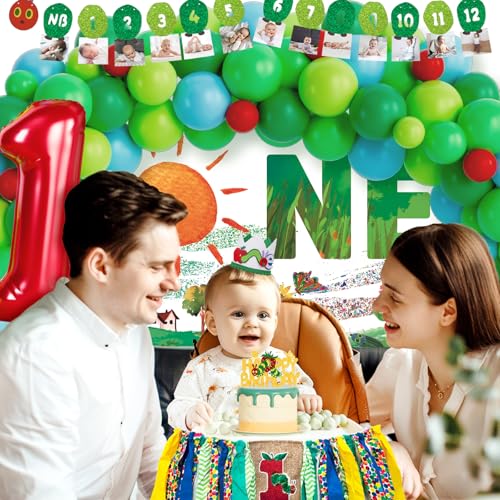 Green Caterpillar 1st Birthday Decorations Kit with Balloons & Banners