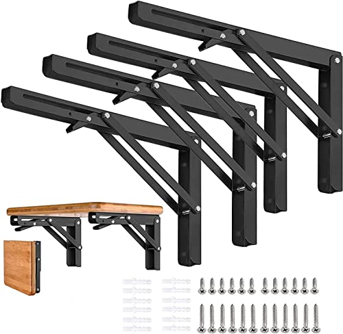 AUTOHJ 24 Inch Folding Shelf Brackets - Heavy Duty Wall Mounting Shelf Supports, 4 Pack