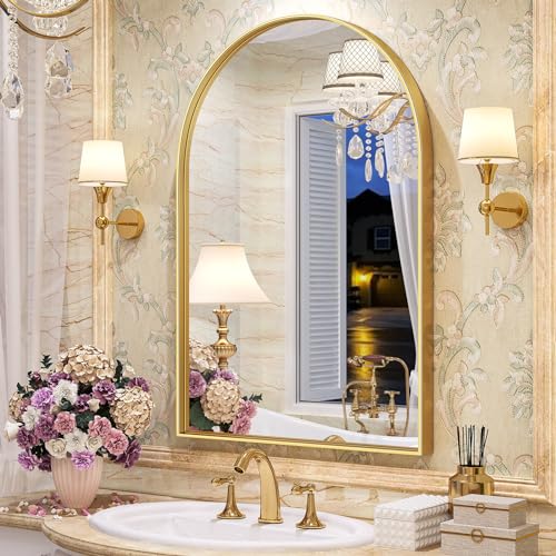 Brightify Gold Arched Wall Mirror 32x24 Inch Bathroom Vanity & Living Room Decor