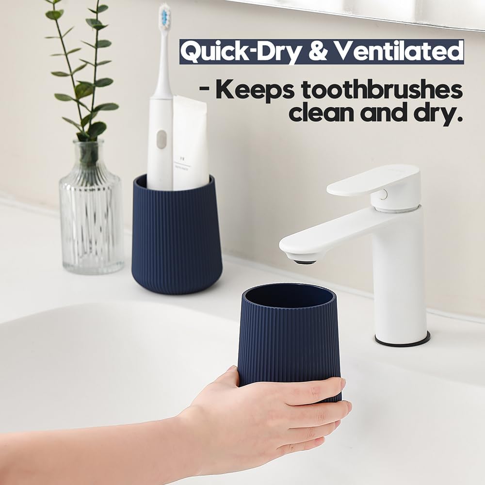 YAUKPH Navy Blue Striped Toothbrush Holder - Electric Toothbrush Organizer for Kids & Adults