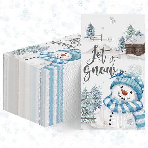 Horaldaily 50 Christmas Disposable Paper Decorative Guest Napkins, Pine Tree Snowman Hand Towel for Party Lunch Dinner Kitchen Bathroom