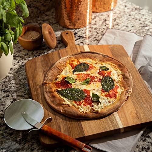 Square Acacia Wood Cutting & Serving Board - Large 17 x 13 Inches with Handle