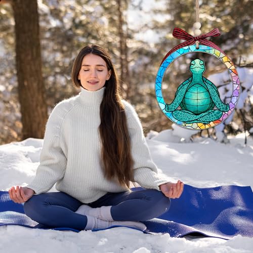 Yoga Turtle Meditating Christmas Ornament - Zen Acrylic Holiday Decor for Yoga Lovers & Gifts