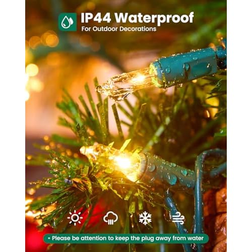Clear Christmas String Lights 100 Count 25 Feet Incandescent Bulb Mini Lights for Indoor Xmas Tree Garland Birthday Wedding Party Festival Decoration, Green Wire