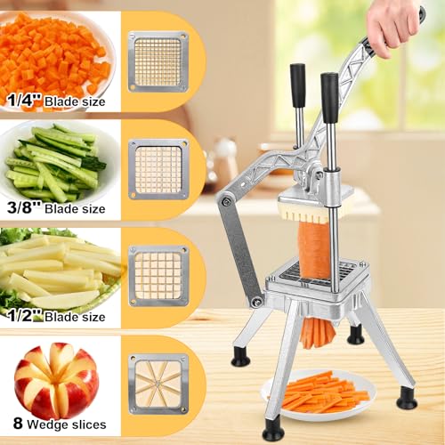 Heavy Duty French Fry Cutter for Potatoes & Vegetables with 4 Stainless Steel Blades