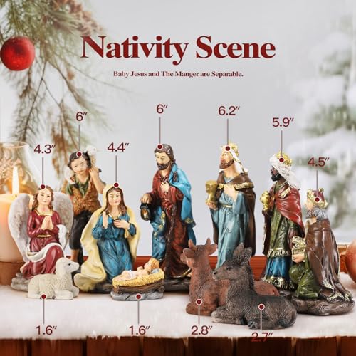 Magicsculp Nativity Scene Set - 11-Piece Hand-Painted Holy Family Figurines for Christmas Decorations