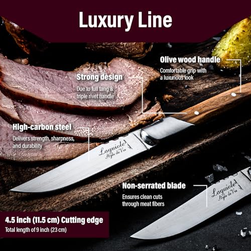 Laguiole Style de Vie Olive Wood Steak Knives Set of 6 - Luxury French Elegance