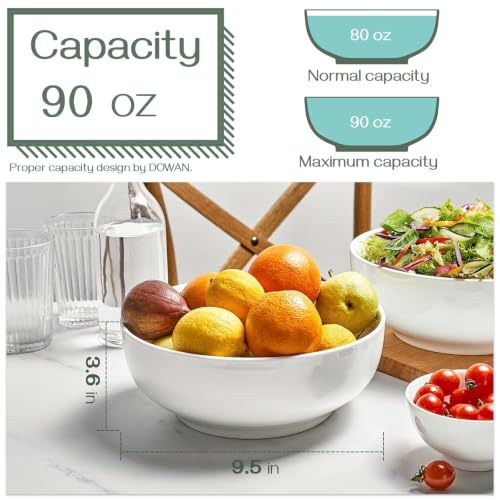 DOWAN 90 OZ (9.5 Inch) Large Serving Salad Bowl for Entertaining, Pasta, Soup, White