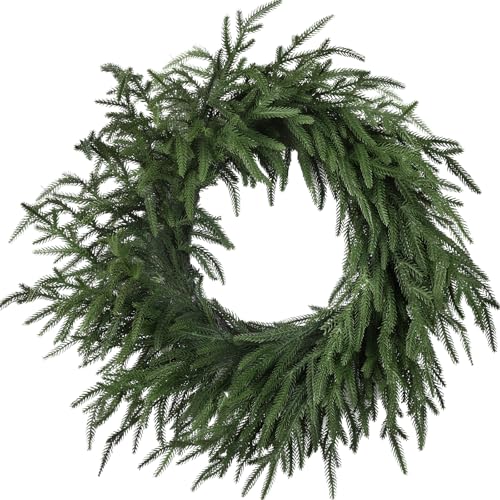 24 Inch Artificial Christmas Pine Wreath for Front Door & Indoor Decor
