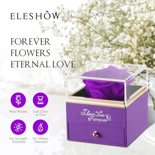EleShow Preserved Real Rose with Heart Necklace, Eternal Flowers I
